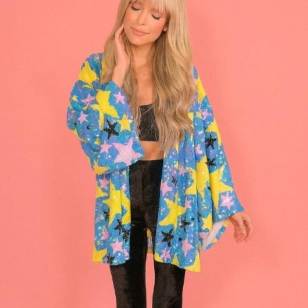 Iridescent Stars Sequin Kimono Top/Jacket